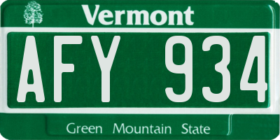 VT license plate AFY934