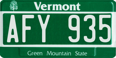 VT license plate AFY935