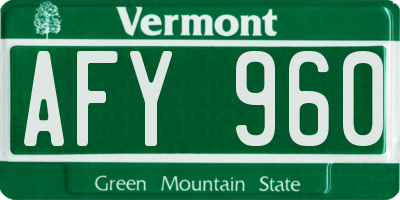 VT license plate AFY960