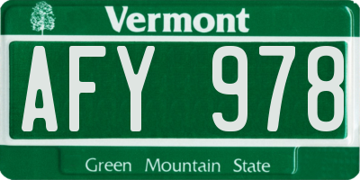 VT license plate AFY978