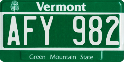 VT license plate AFY982
