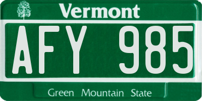 VT license plate AFY985