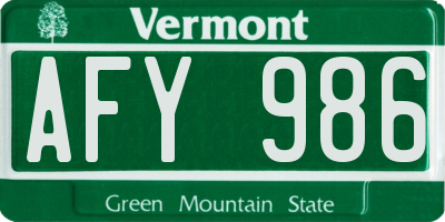 VT license plate AFY986