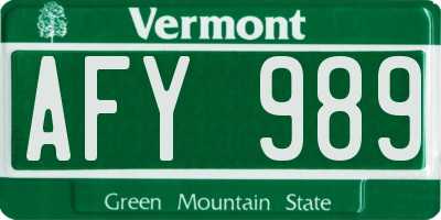 VT license plate AFY989