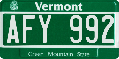 VT license plate AFY992