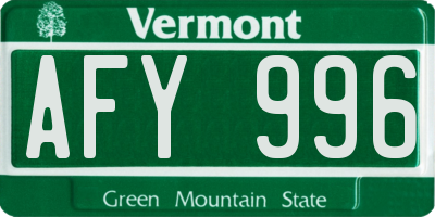 VT license plate AFY996