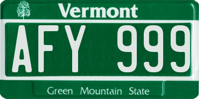 VT license plate AFY999