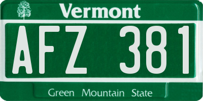 VT license plate AFZ381