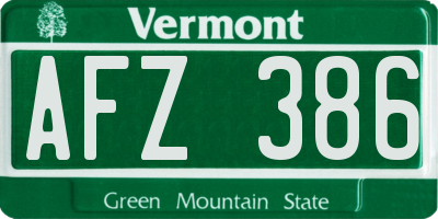 VT license plate AFZ386