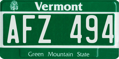 VT license plate AFZ494