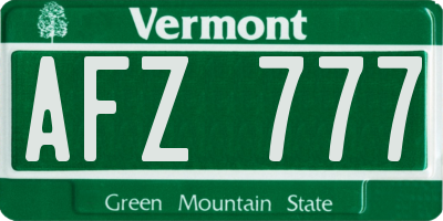 VT license plate AFZ777