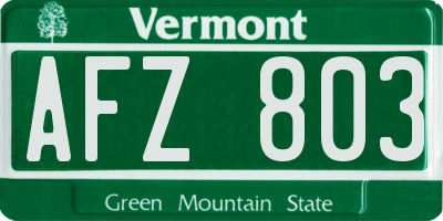 VT license plate AFZ803