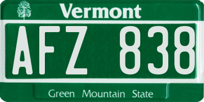 VT license plate AFZ838
