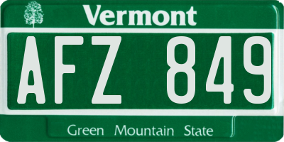 VT license plate AFZ849