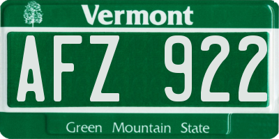 VT license plate AFZ922