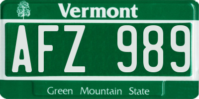 VT license plate AFZ989
