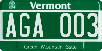 VT license plate AGA003