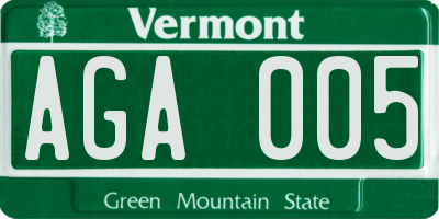 VT license plate AGA005