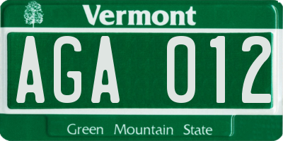 VT license plate AGA012