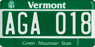VT license plate AGA018