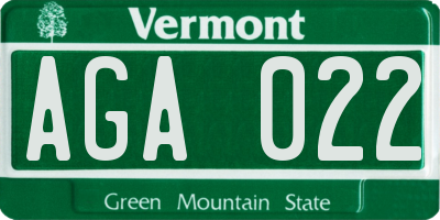 VT license plate AGA022