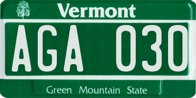 VT license plate AGA030