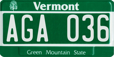 VT license plate AGA036