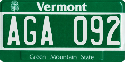 VT license plate AGA092