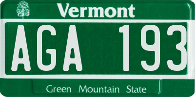 VT license plate AGA193