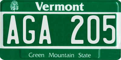 VT license plate AGA205