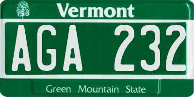 VT license plate AGA232