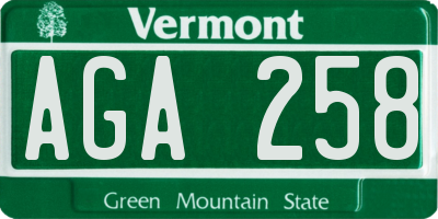 VT license plate AGA258