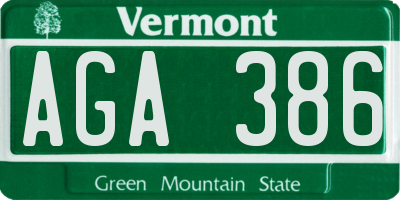 VT license plate AGA386