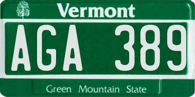 VT license plate AGA389
