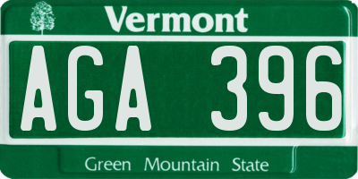 VT license plate AGA396