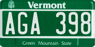 VT license plate AGA398