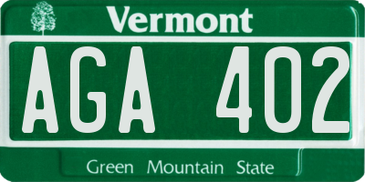 VT license plate AGA402
