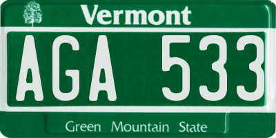 VT license plate AGA533