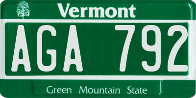 VT license plate AGA792