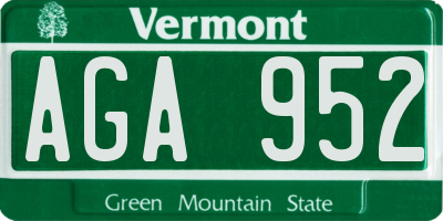 VT license plate AGA952