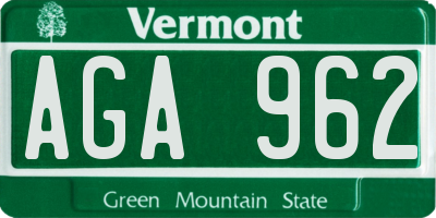 VT license plate AGA962