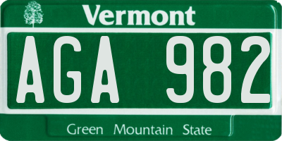 VT license plate AGA982