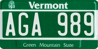 VT license plate AGA989