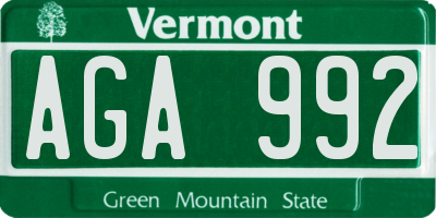 VT license plate AGA992
