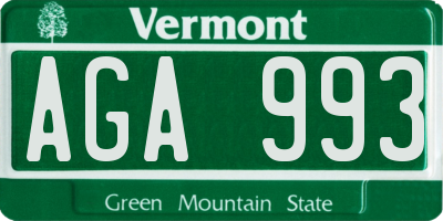 VT license plate AGA993