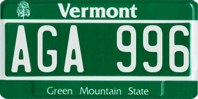 VT license plate AGA996