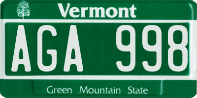 VT license plate AGA998