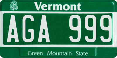 VT license plate AGA999