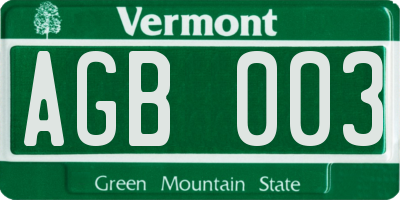 VT license plate AGB003