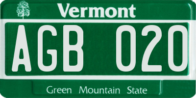 VT license plate AGB020